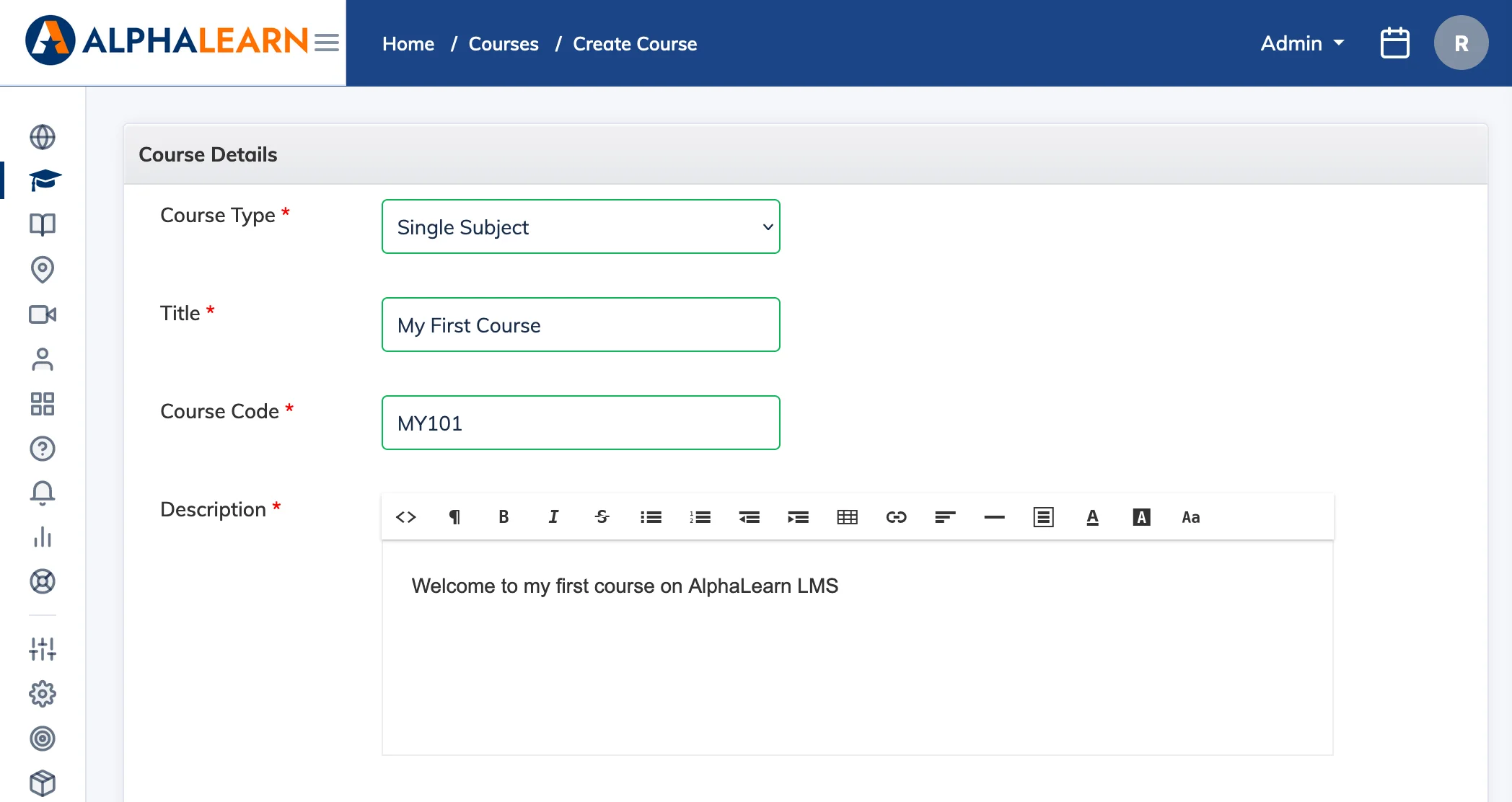 Create a Course in AlphaLearn LMS