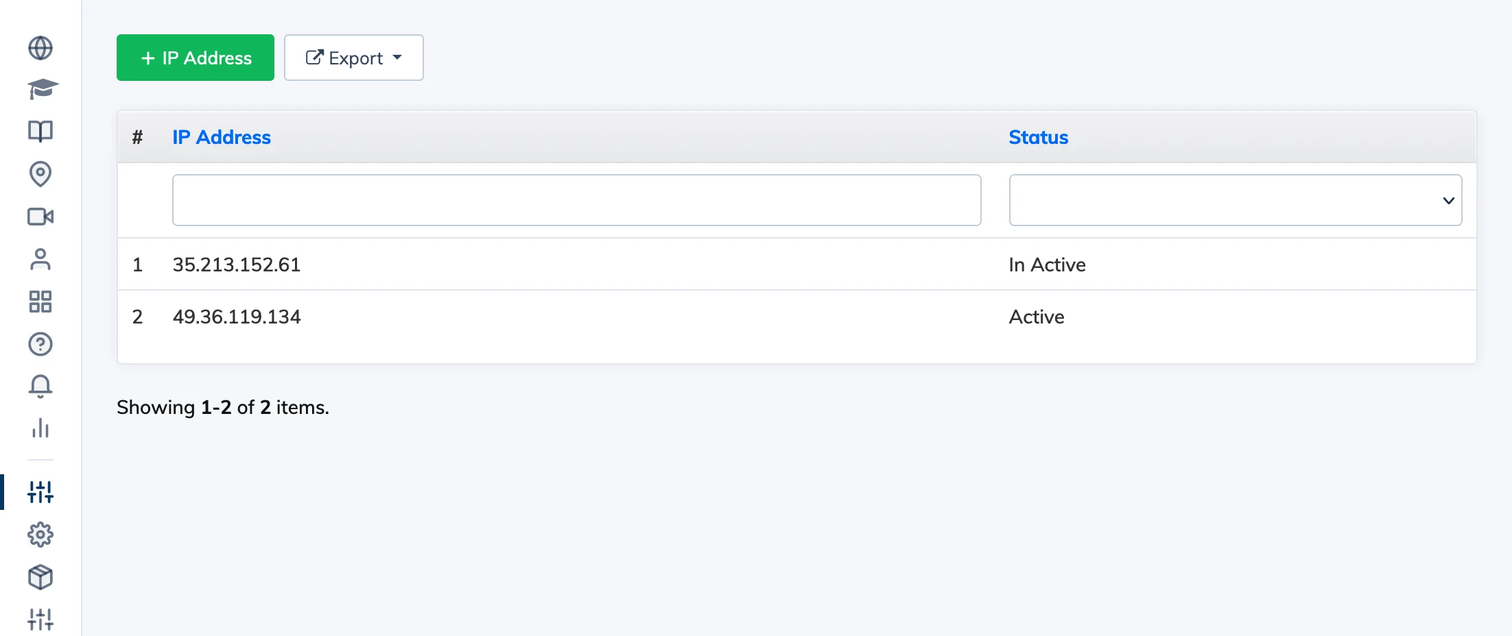 IP Whitelisting settings in AlphaLearn LMS