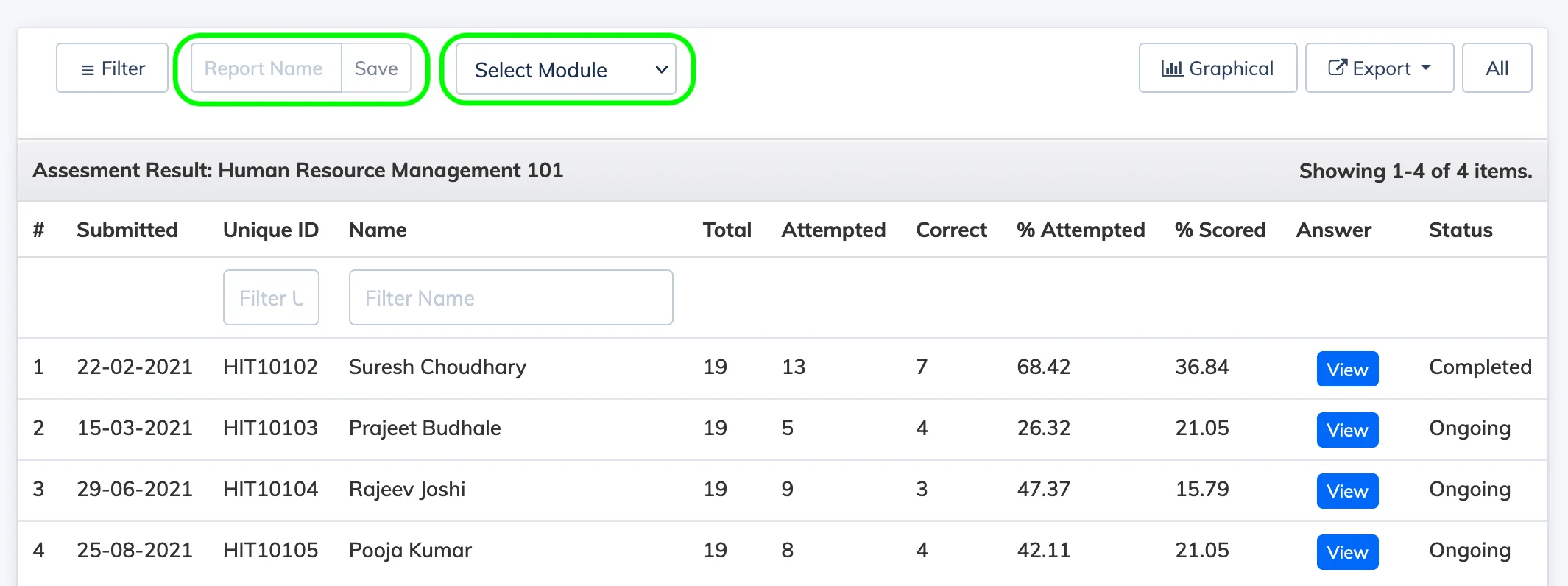 Assessment Result Report in AlphaLearn LMS