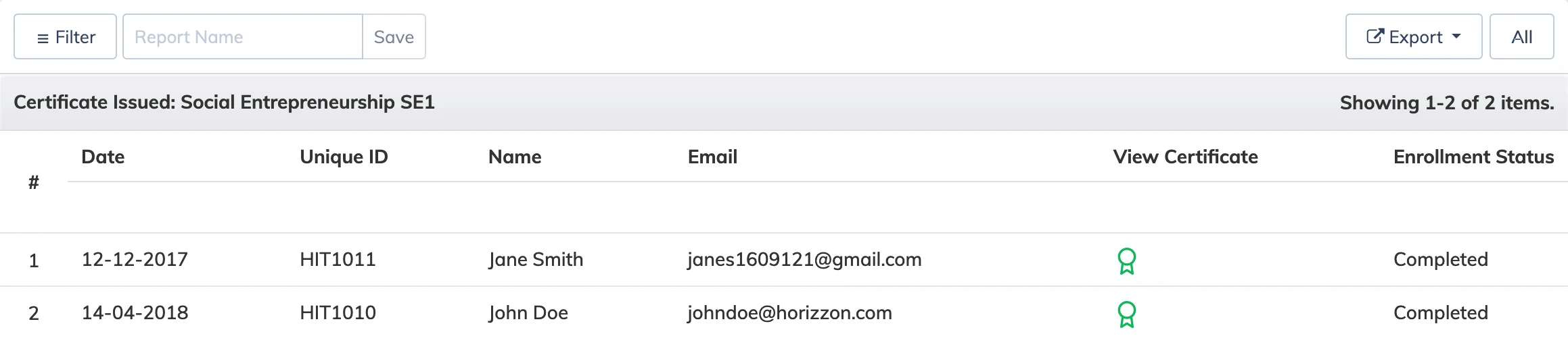 Certificate Issued Report in AlphaLearn LMS
