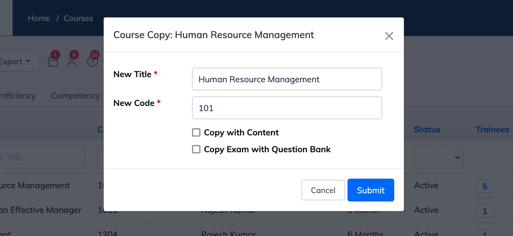 Copy course content in AlphaLearn LMS
