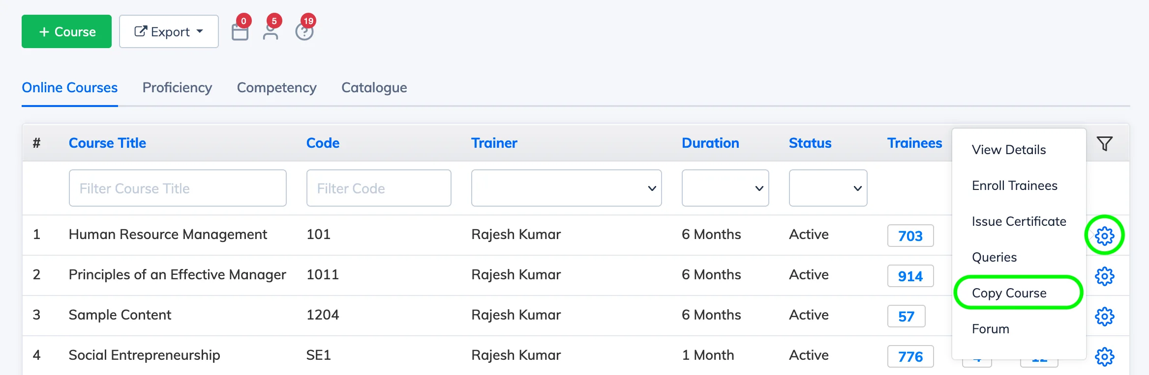 Copy a course in AlphaLearn LMS