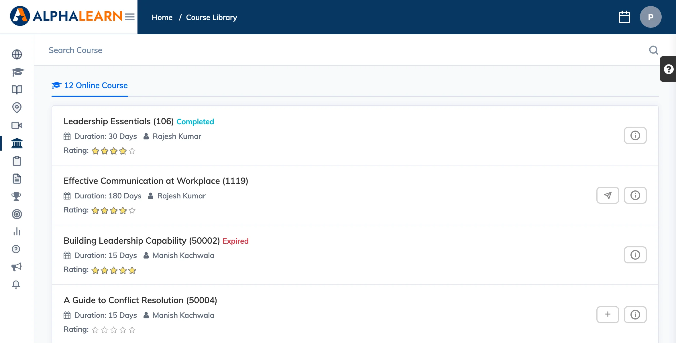 Course Library in AlphaLearn LMS
