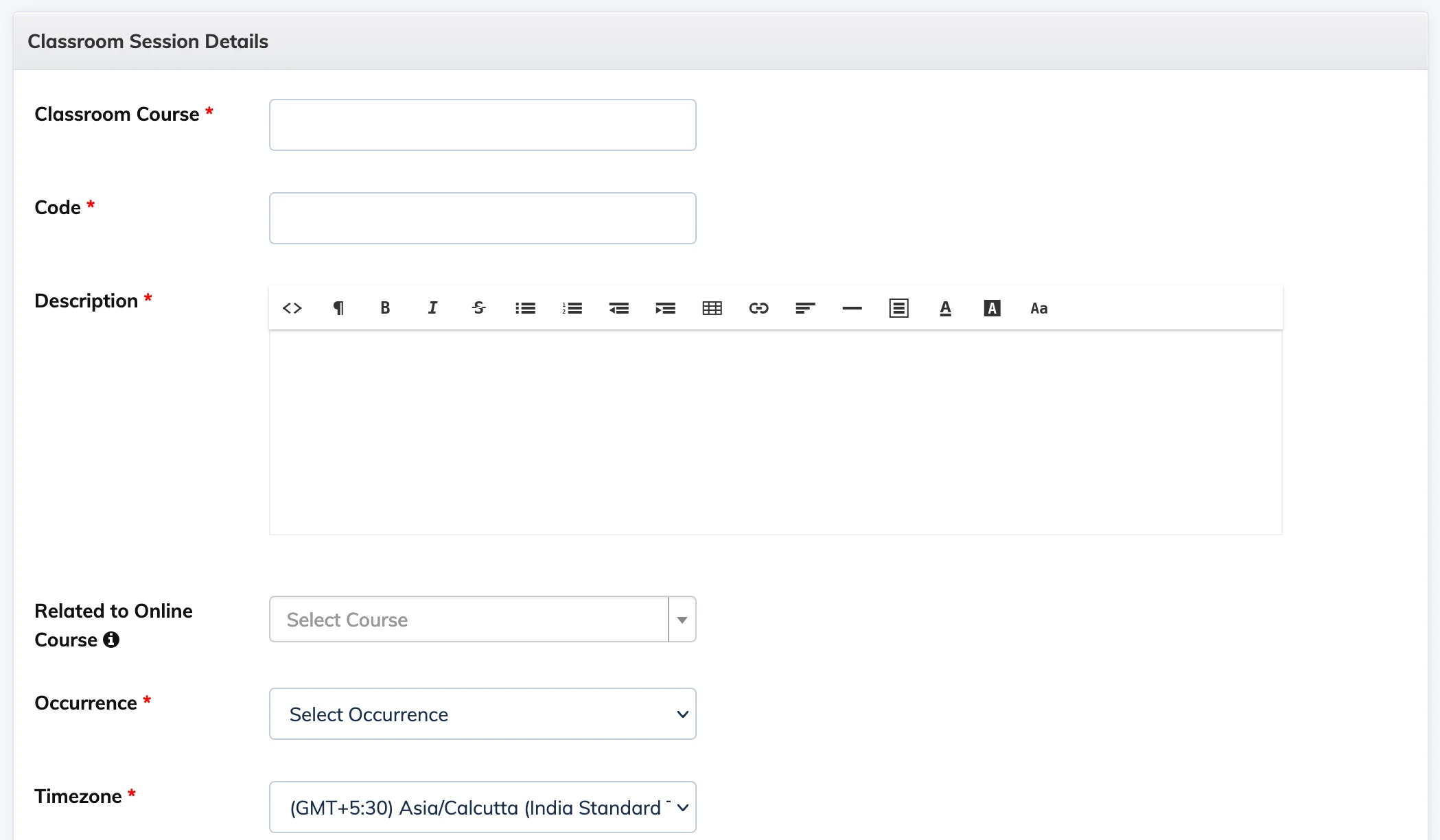 Create a Classroom Session in AlphaLearn LMS