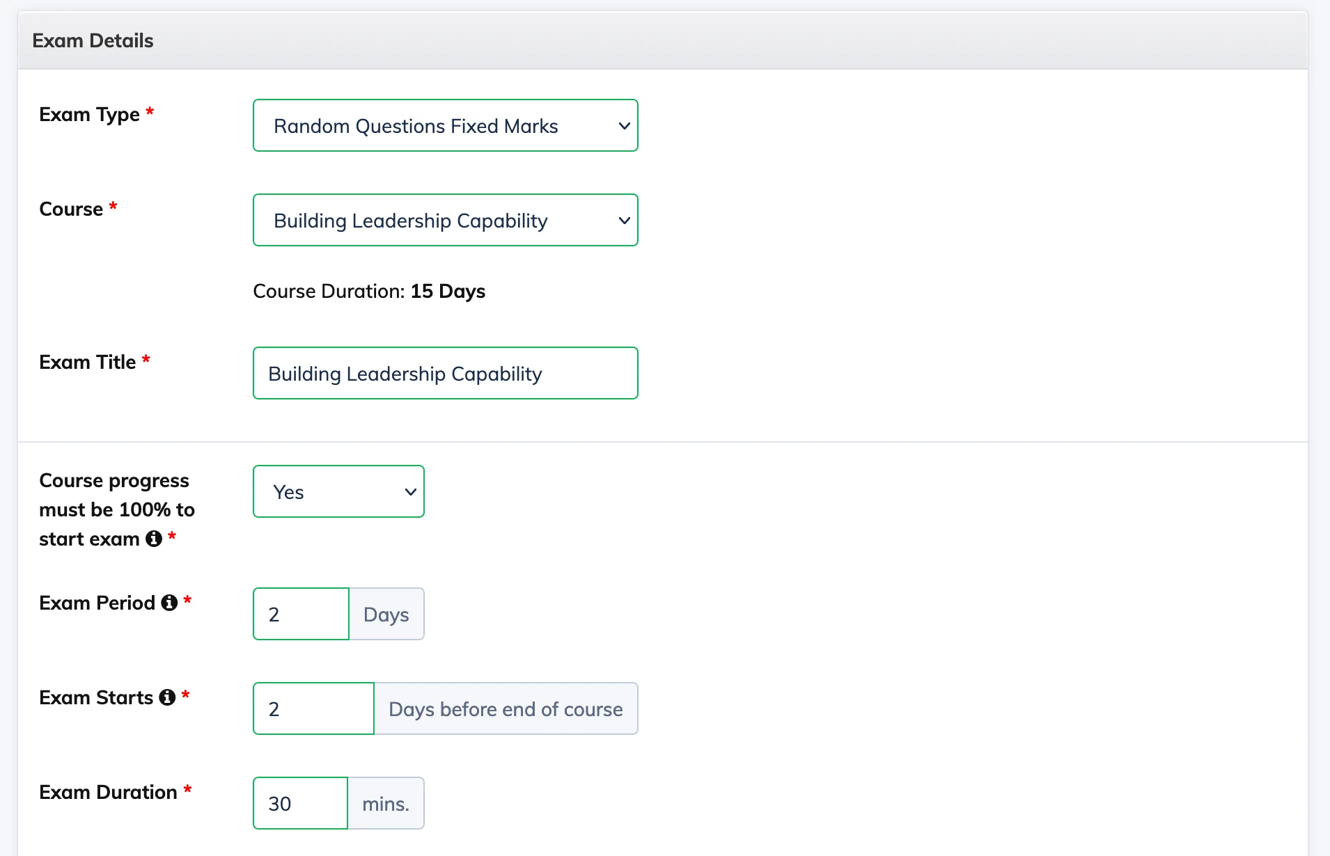 Create an exam in AlphaLearn LMS