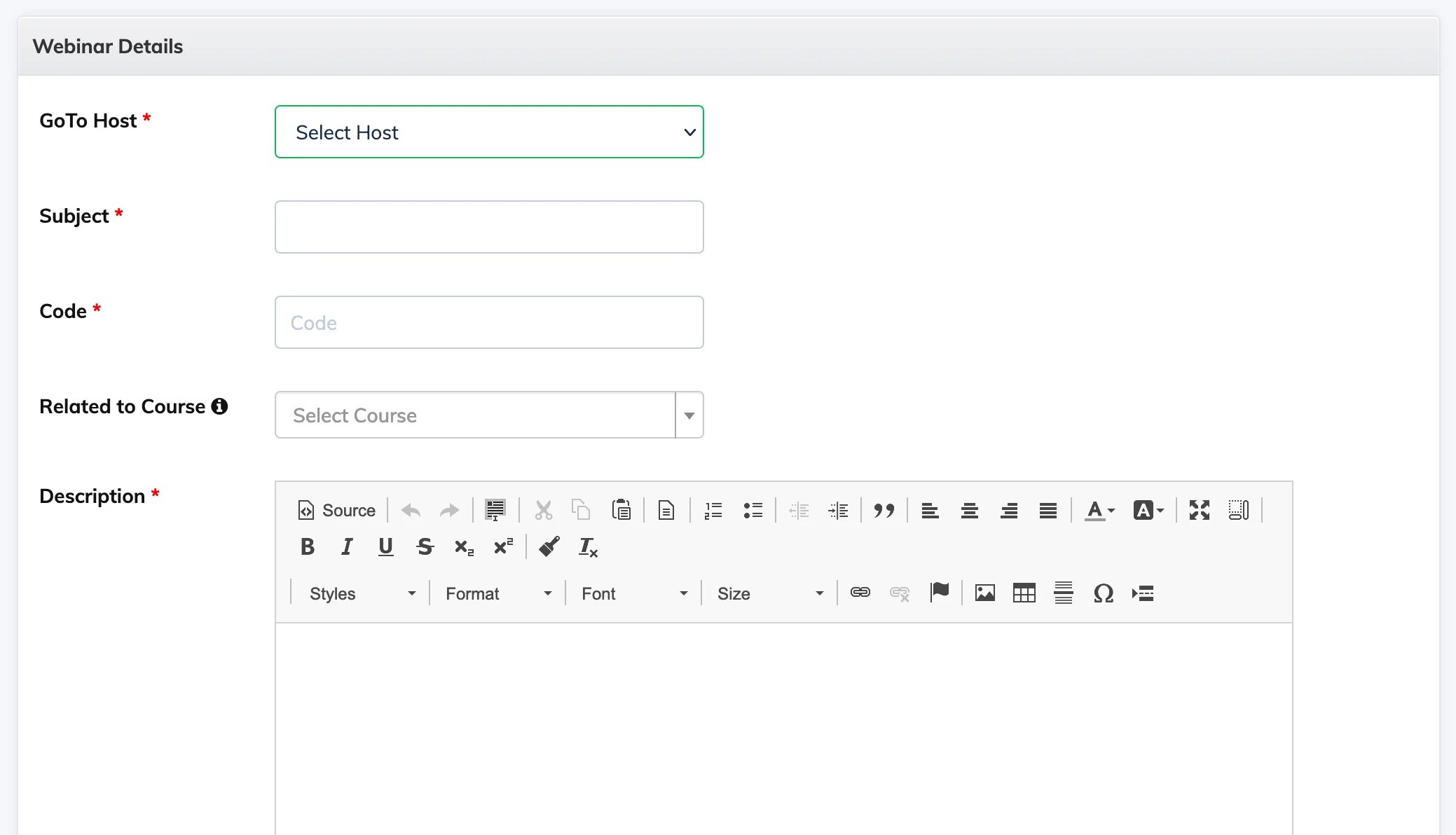 Creating and managing GoToWebinar in AlphaLearn LMS