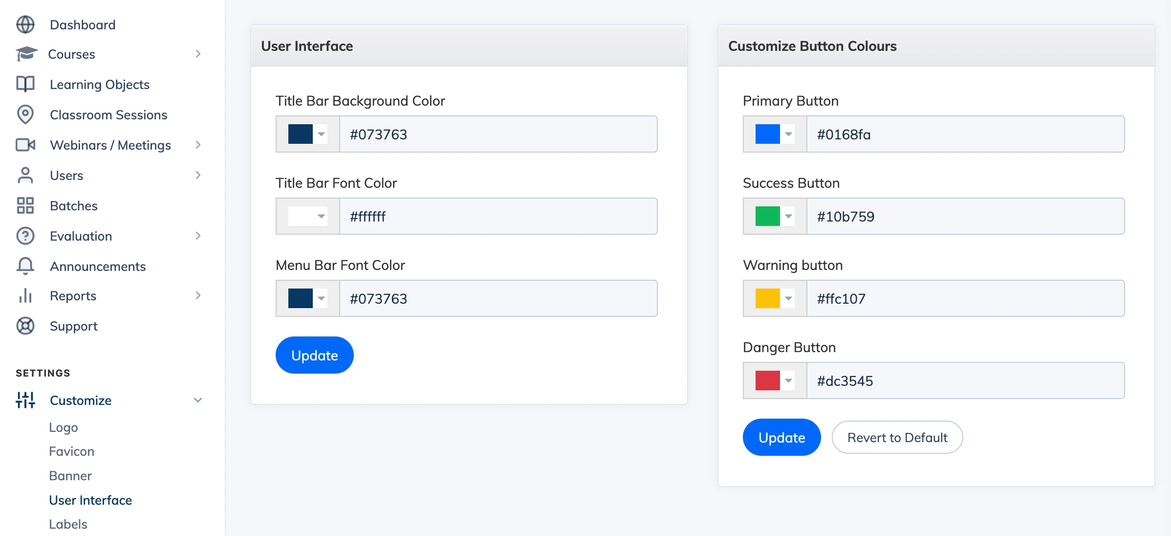 Customize the User Interface in AlphaLearn LMS