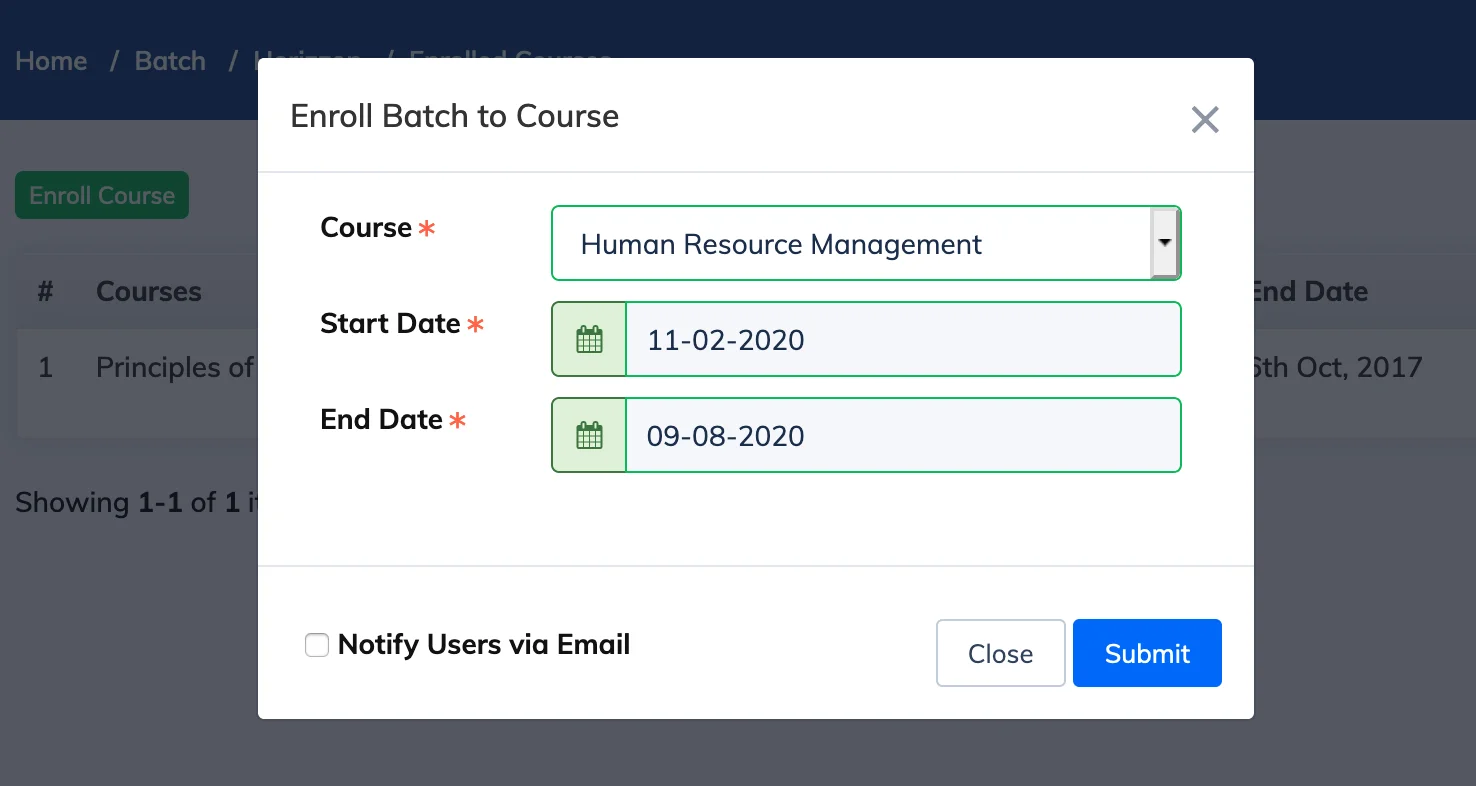 Enroll a batch to a course in AlphaLearn LMS