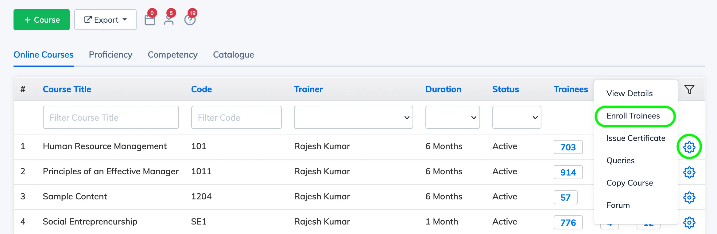 Enroll a Trainee to a course in AlphaLearn LMS