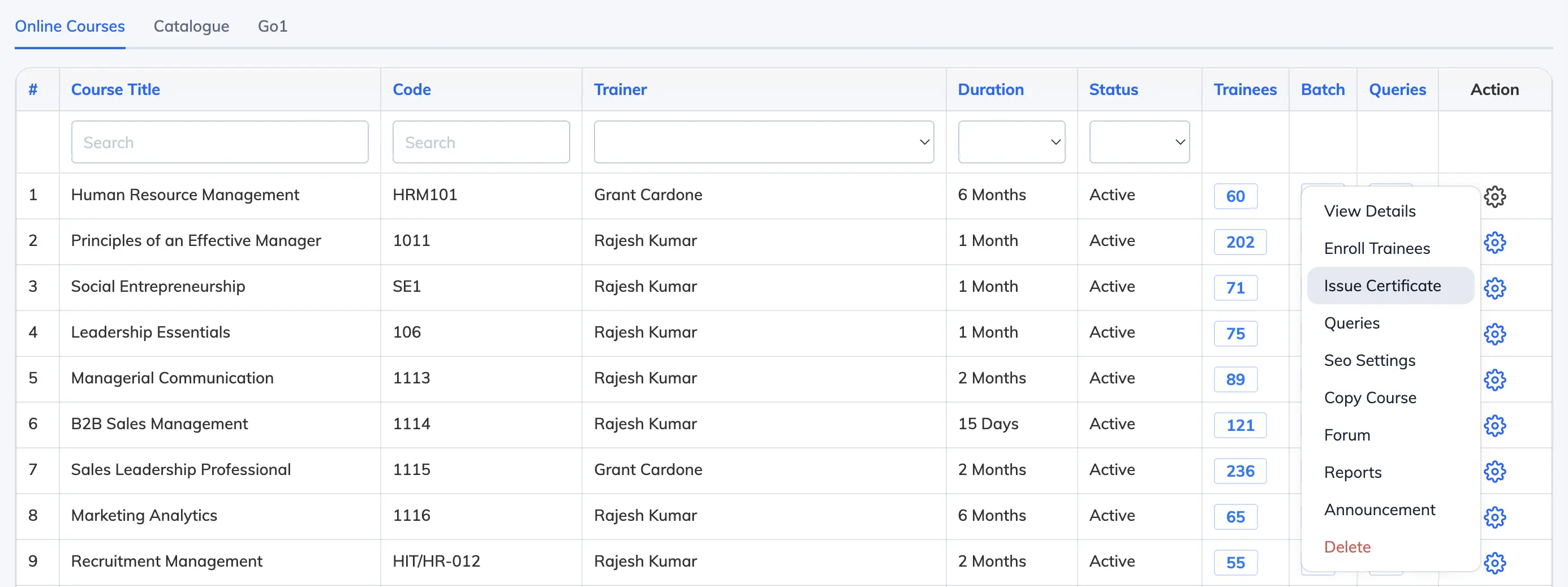 Issue a certificate manually in AlphaLearn LMS