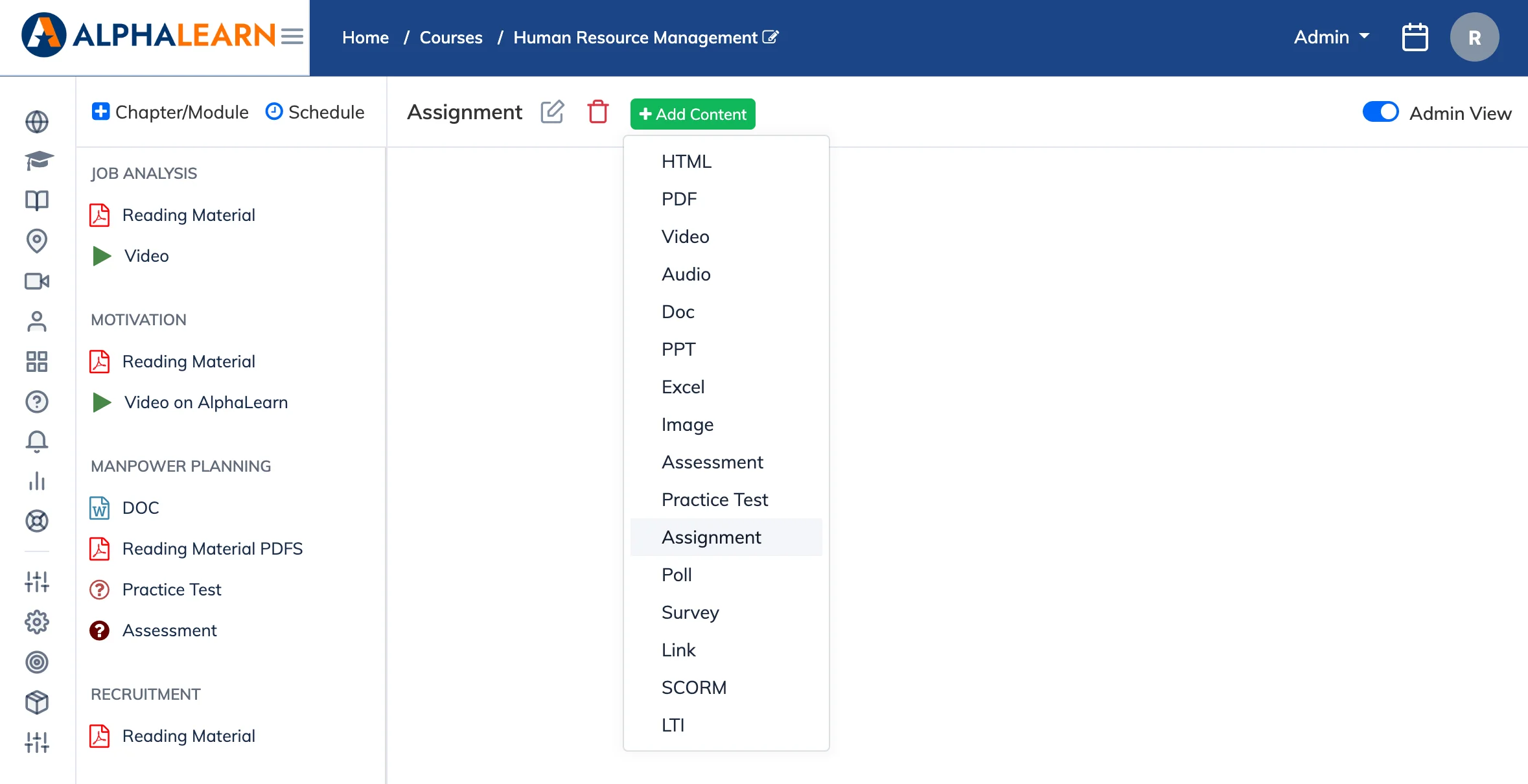 Add an assignment in AlphaLearn LMS