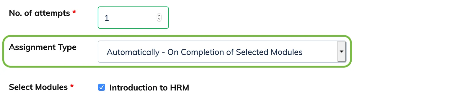 Setting assignment type in AlphaLearn LMS