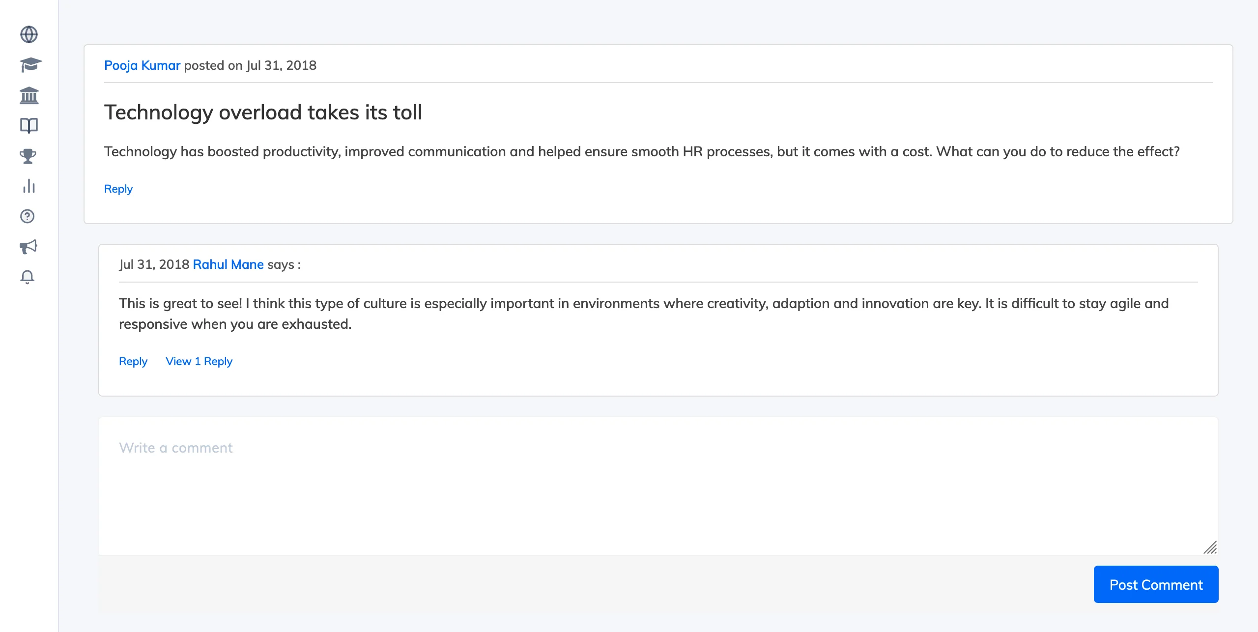 Course forum post management in AlphaLearn LMS