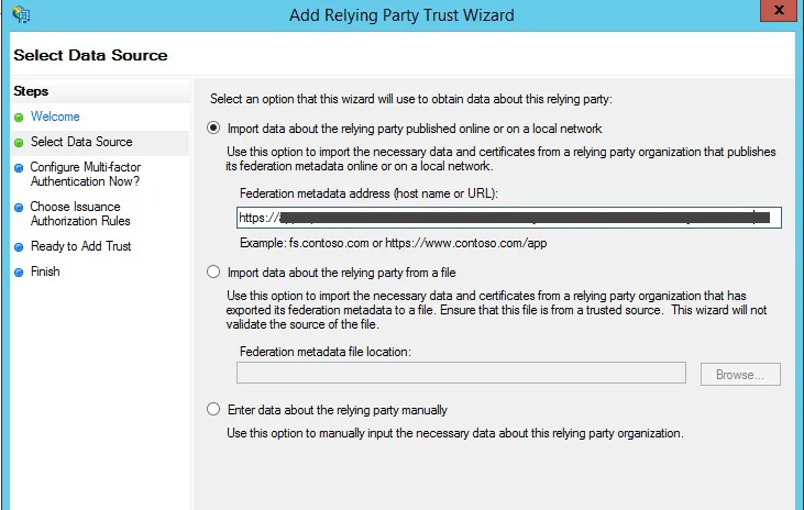 Adding relying party trust in ADFS