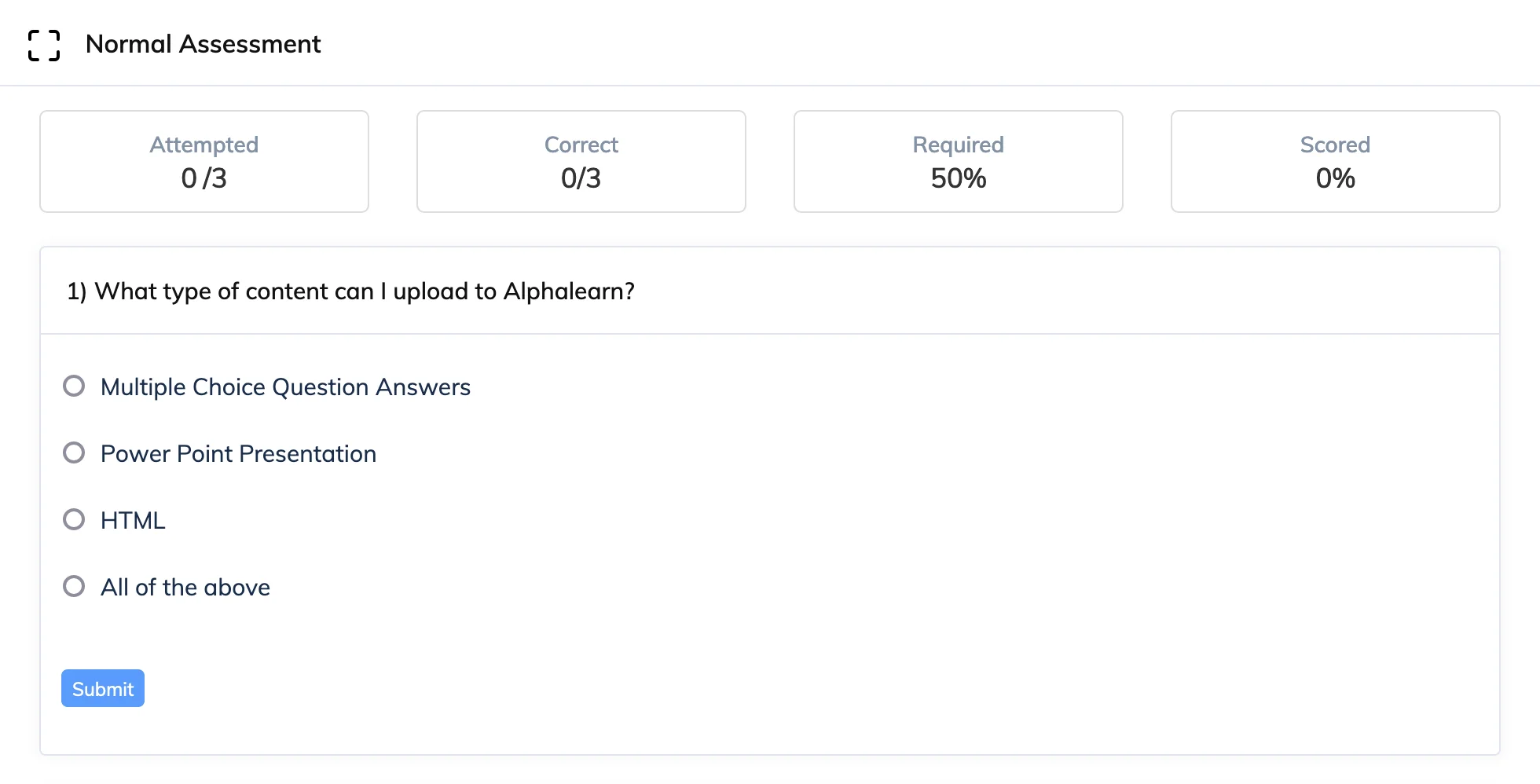 Create an assessment in AlphaLearn LMS