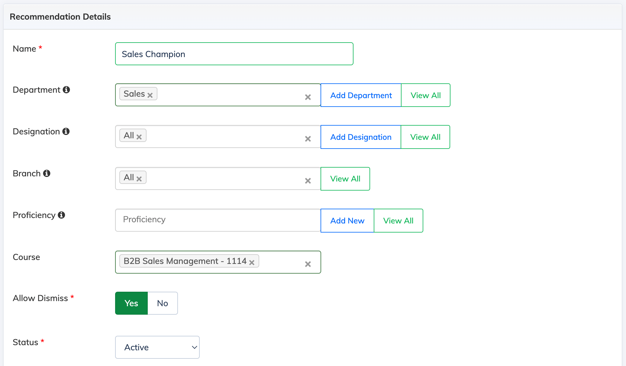 Setting up Course Recommendations