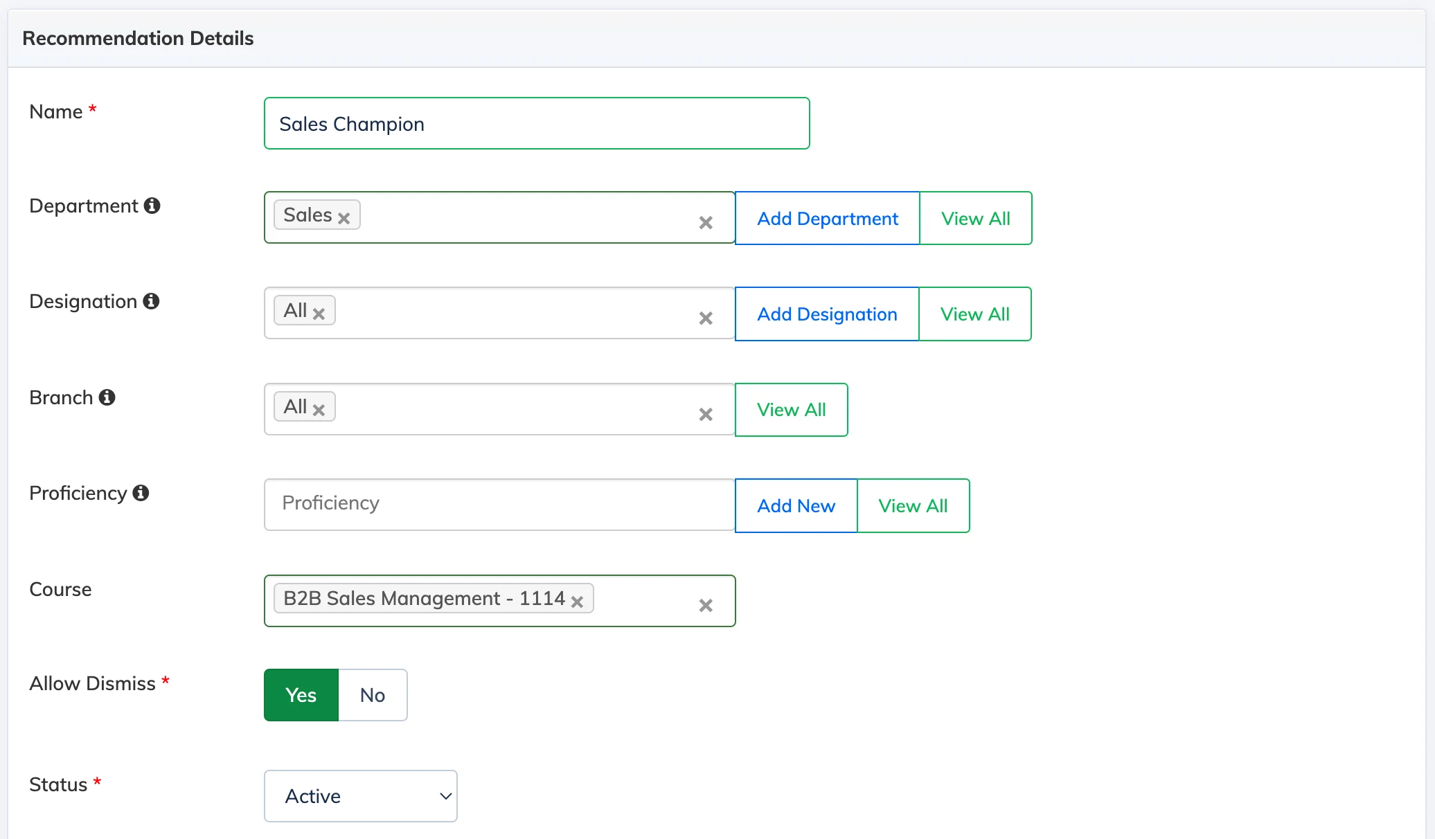 Create a course recommendation in AlphaLearn LMS