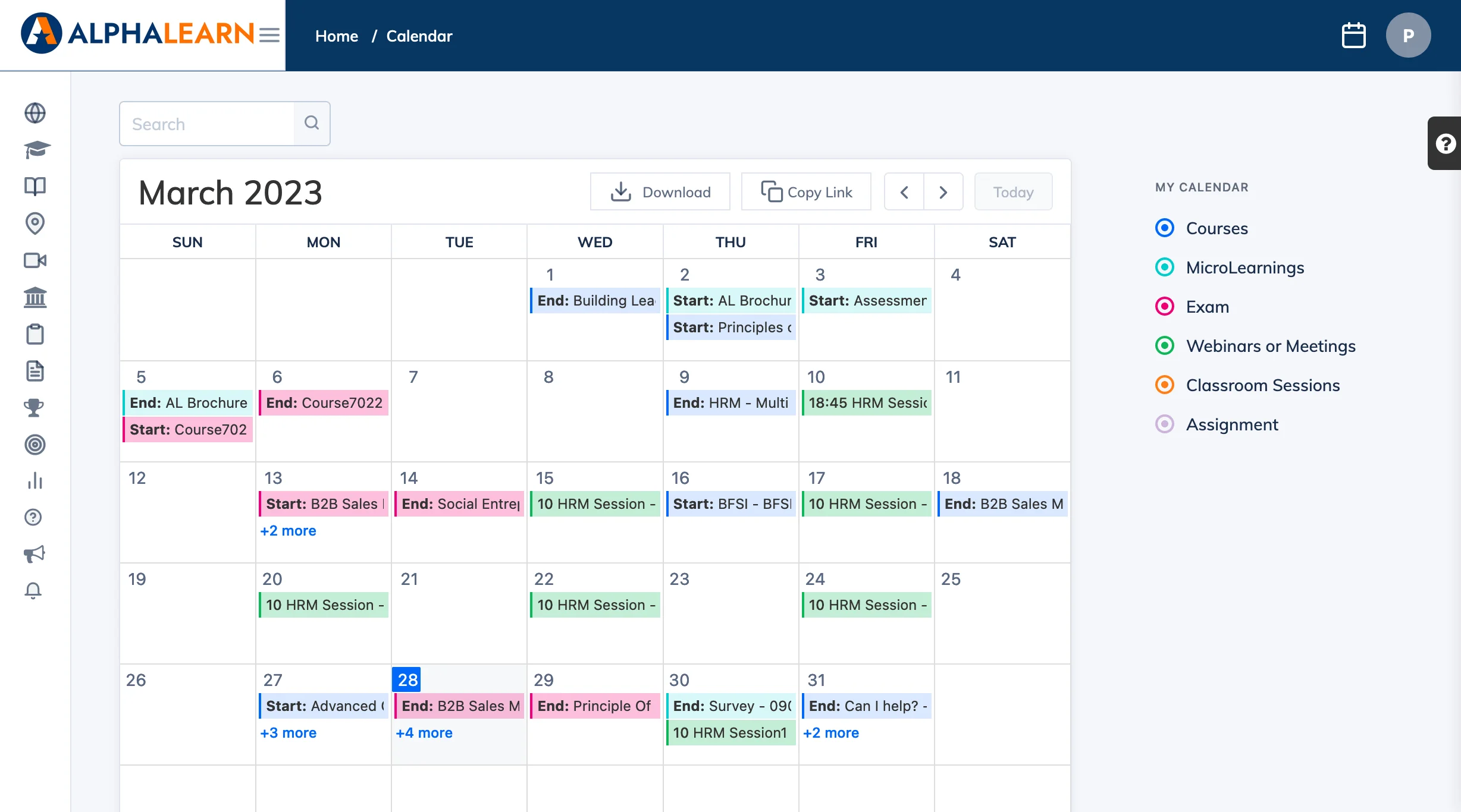 Training Calendar in AlphaLearn LMS