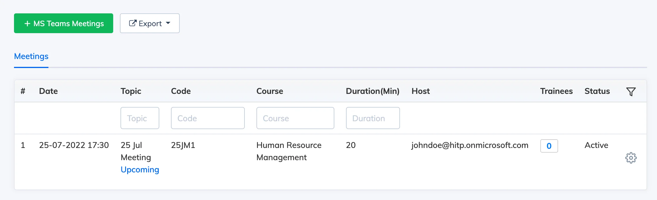 MS Teams meeting settings in AlphaLearn LMS