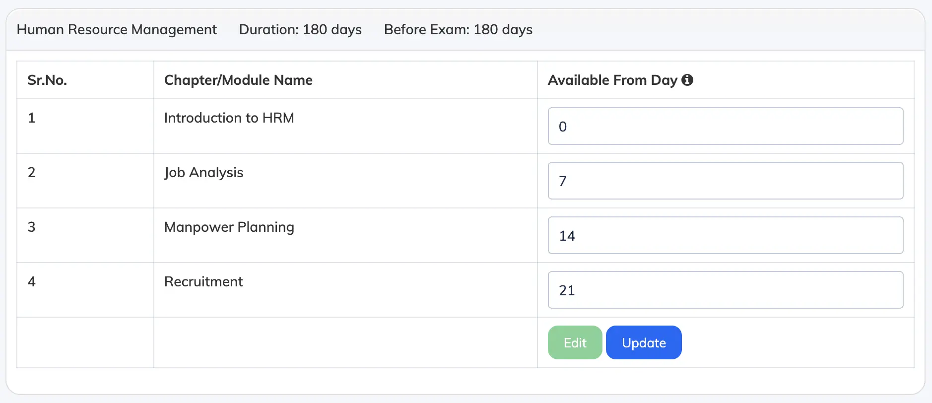 Set module availability intervals in AlphaLearn LMS