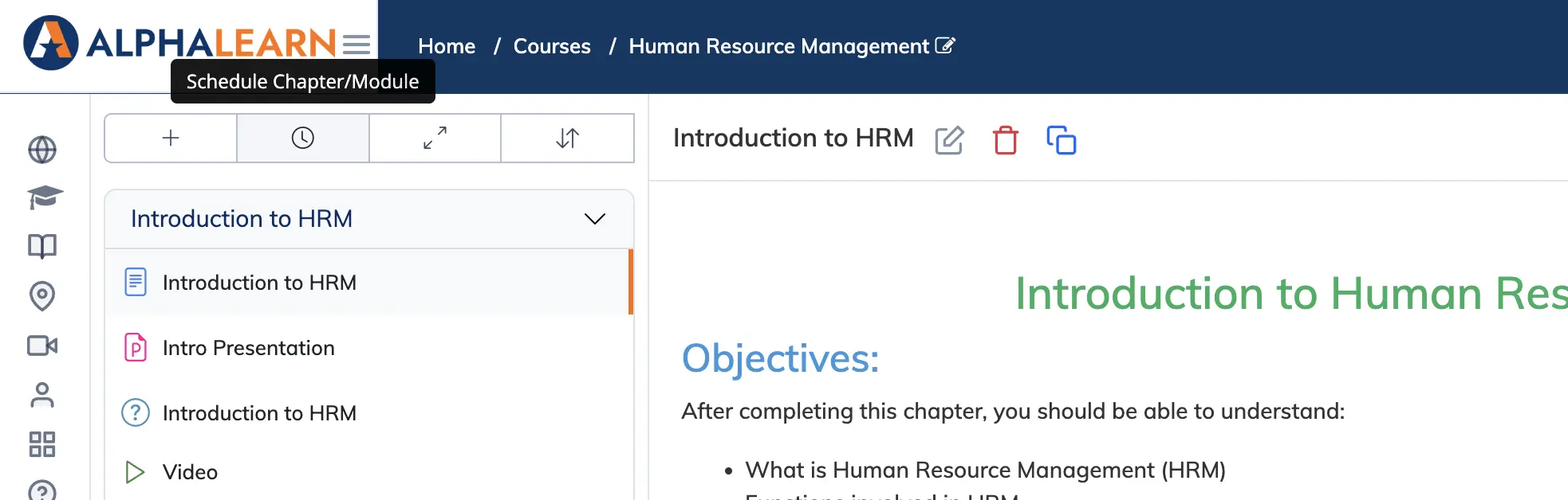 Schedule course content in AlphaLearn LMS