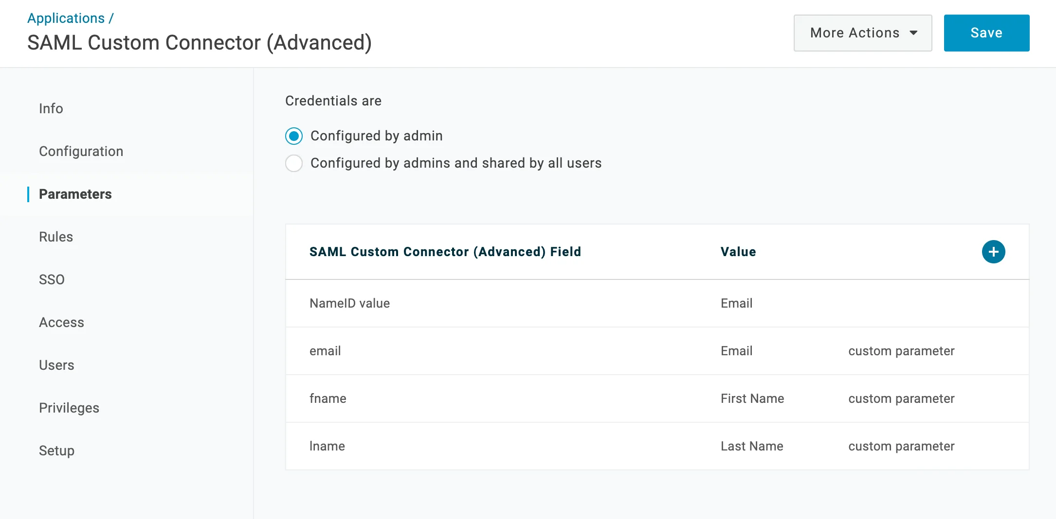 SAML parameters configuration in OneLogin