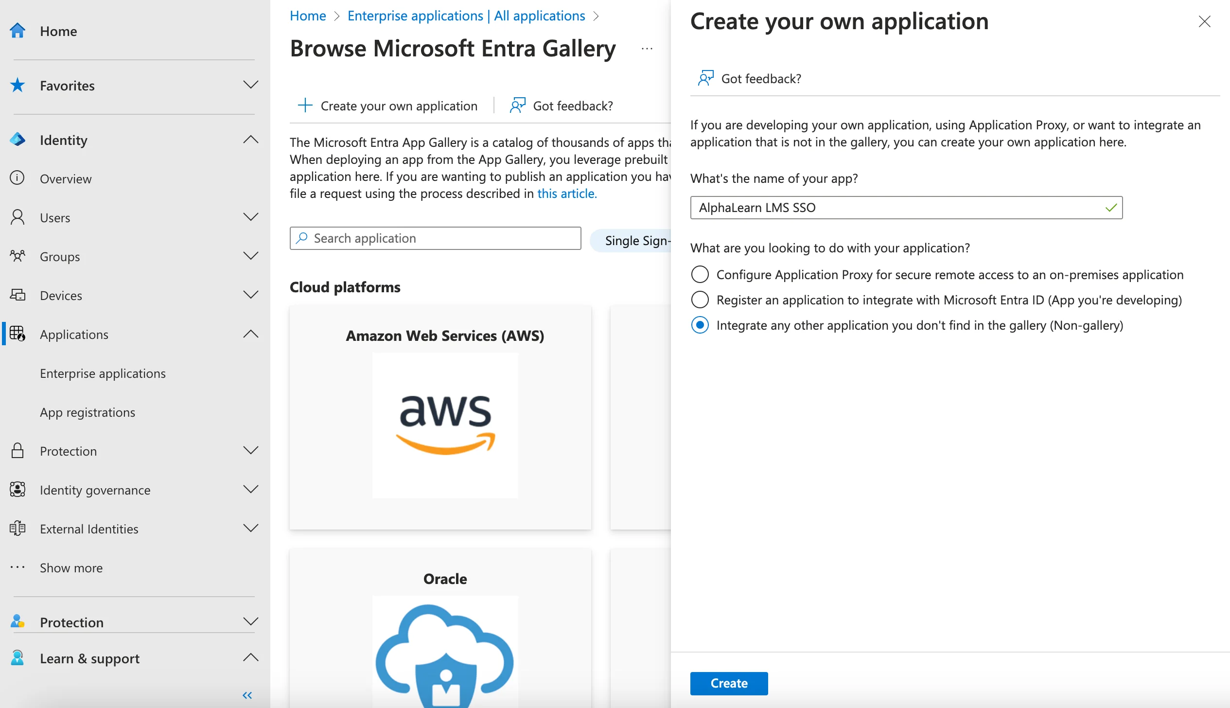 Configuring the AlphaLearn LMS SSO application in Entra