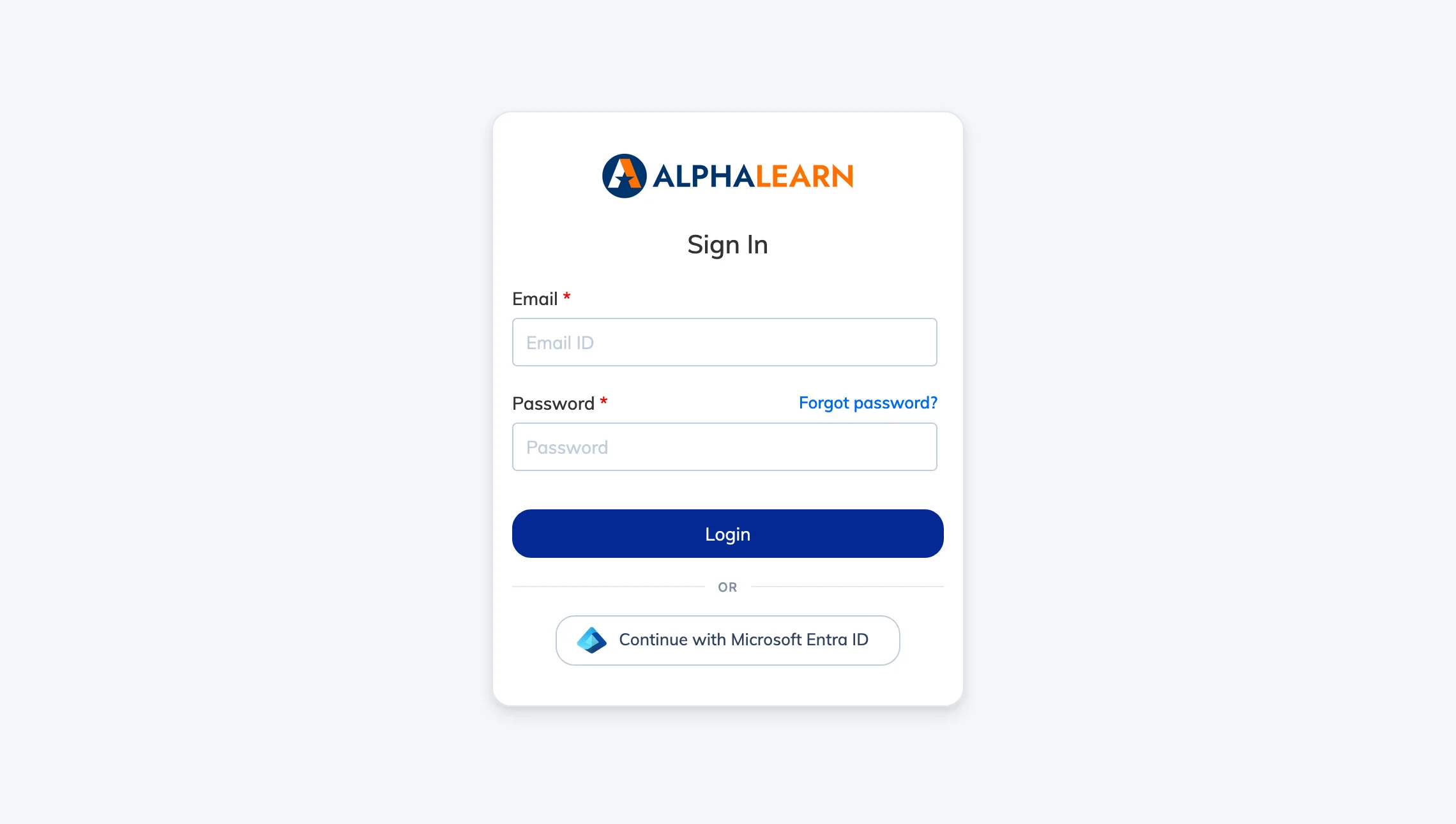 LMS login page with Microsoft Entra ID SSO button