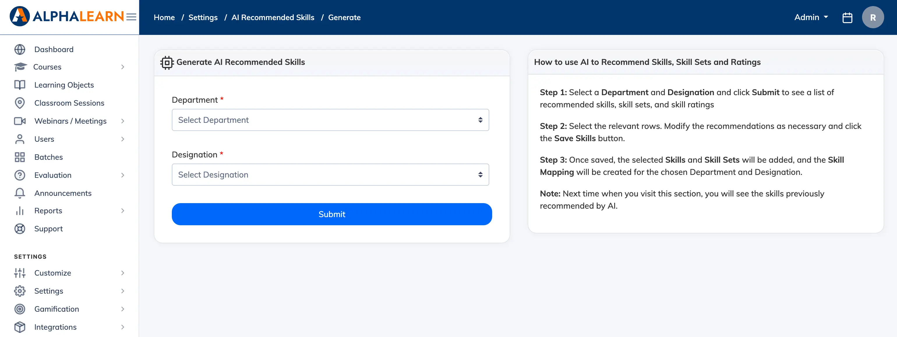 AlphaLearn AI-recommended skills and personalised learning paths