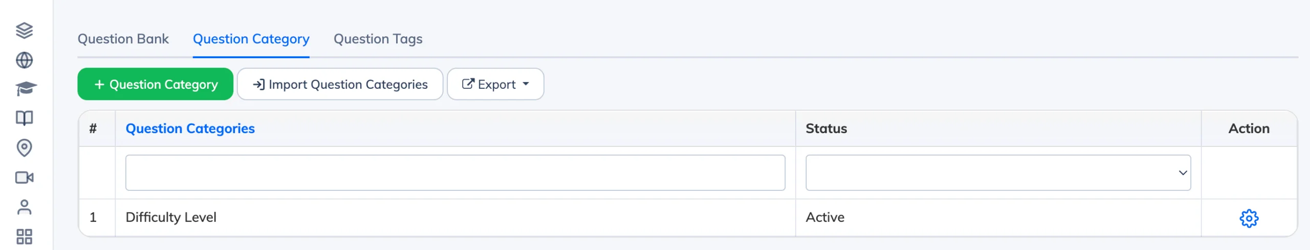 Question categories in AlphaLearn LMS