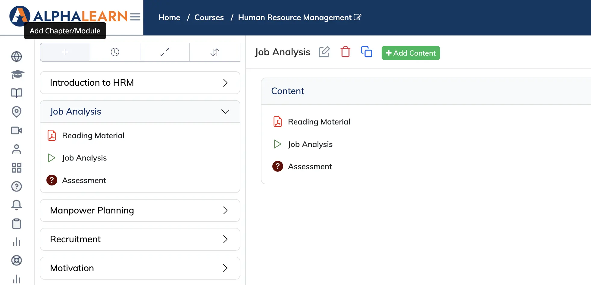 Add Chapters or Modules to a Course in AlphaLearn LMS