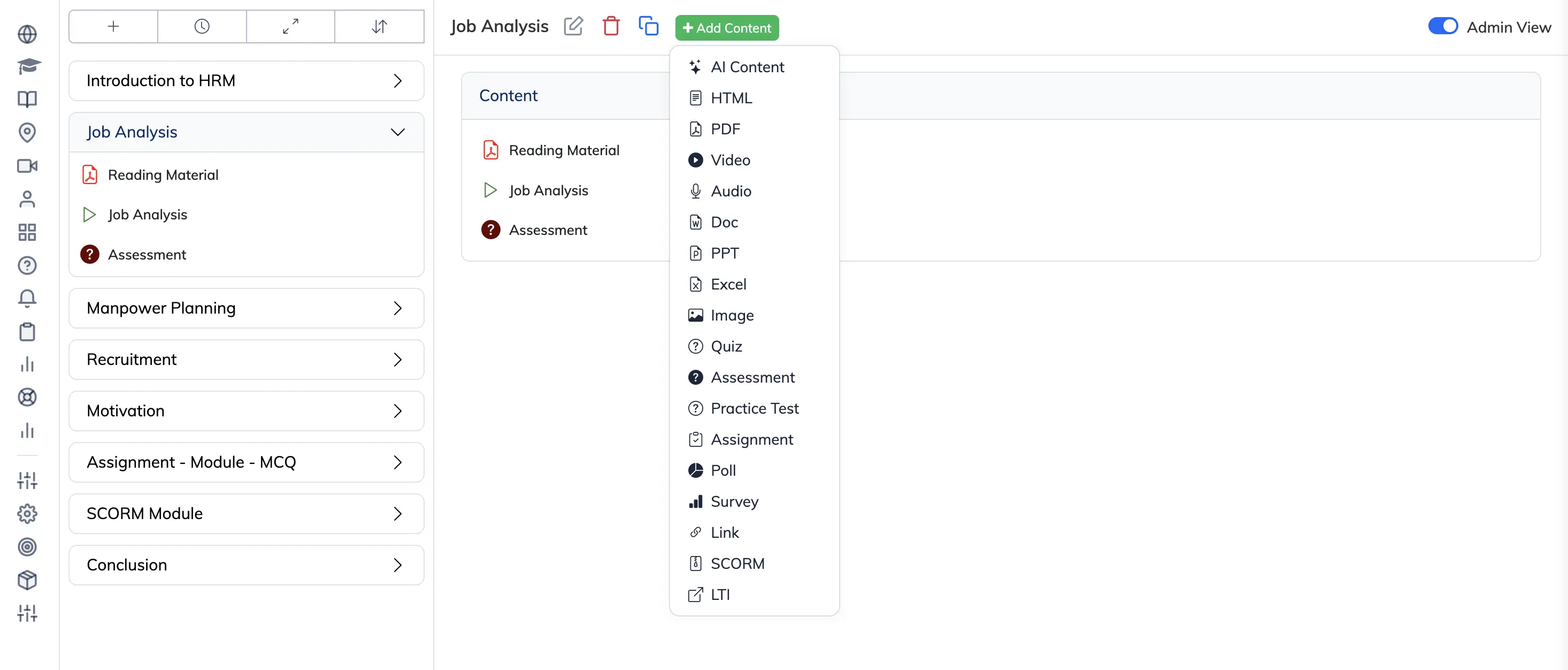 Add content to a course in AlphaLearn LMS