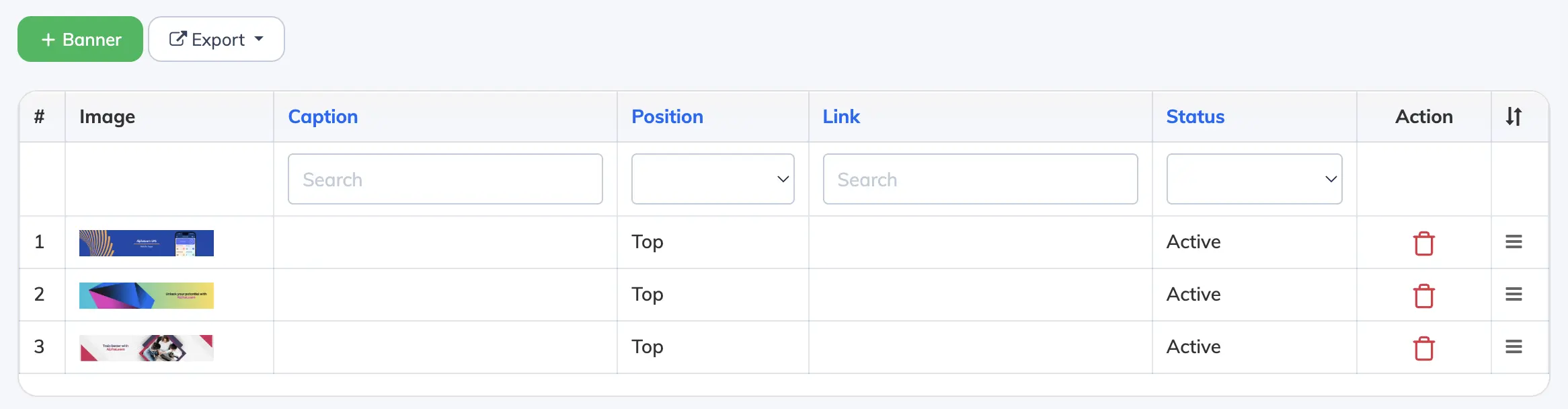 Add Dashboard Banners in AlphaLearn LMS
