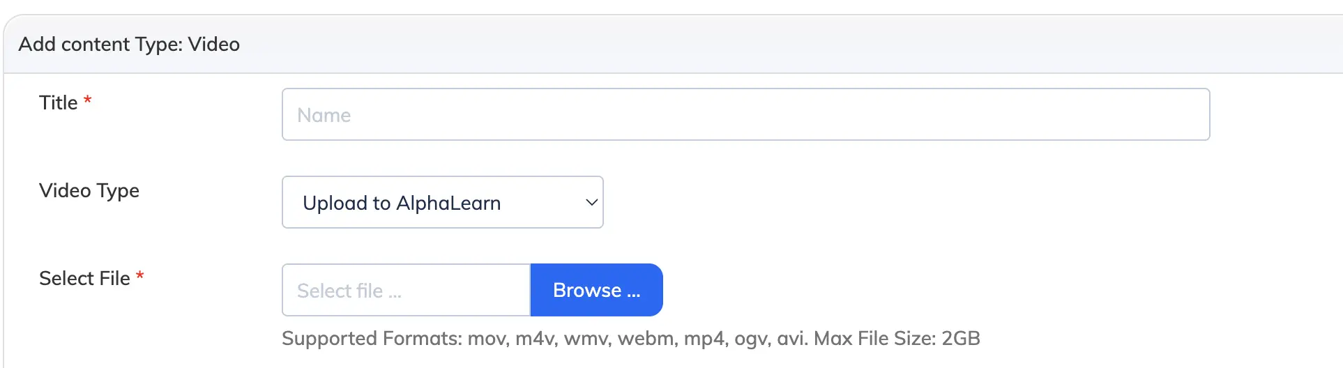 Uploading video in AlphaLearn LMS